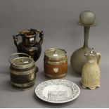 Two biscuit barrels, and a quantity of miscellaneous ceramics and glass.