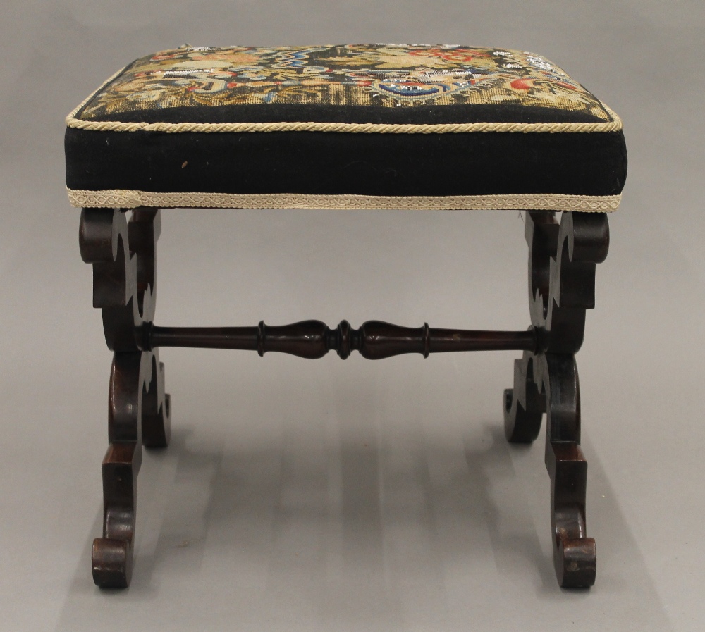 A matched pair of Victorian tapestry covered rosewood x-frame stools. - Image 5 of 13