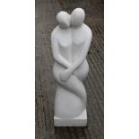 A Terrazzo garden sculpture, Balinese loving couple in white terrazzo. 80 cm high.