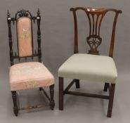 A 19th century elm side chair and a Victorian nursing chair. The latter 89.5 cm high.