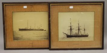 A pair of vintage photographs, of ships, framed and glazed. Each 41.5 x 36.5 cm overall.