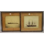 A pair of vintage photographs, of ships, framed and glazed. Each 41.5 x 36.5 cm overall.