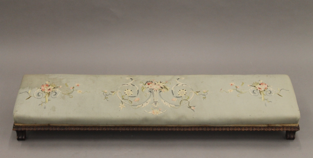 A Victorian tapestry covered foot stool. 112 cm long. - Image 2 of 5