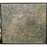 A large vintage map of London, framed and glazed. 84 x 75 cm.