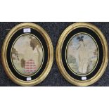 A pair of late 18th/early 19th century oval silk work pictures, each framed and glazed.