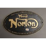 A Norton metal sign. 32.5 cm wide.
