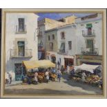 SARQUELLA, Spanish Village Scene, oil, signed, framed. 53 x 45 cm.