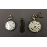 An H Samuel silver cased pocket watch, Chester 1900 and an 800 cased pocket watch and key,