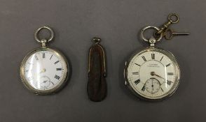 An H Samuel silver cased pocket watch, Chester 1900 and an 800 cased pocket watch and key,