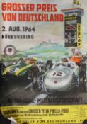 A vintage pictorial motor racing poster. 59.5 cm wide.