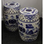 A pair of blue and white porcelain barrel seats. 45 cm high.