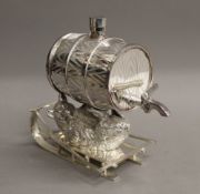 A silver plated bear barrel. 19 cm high.