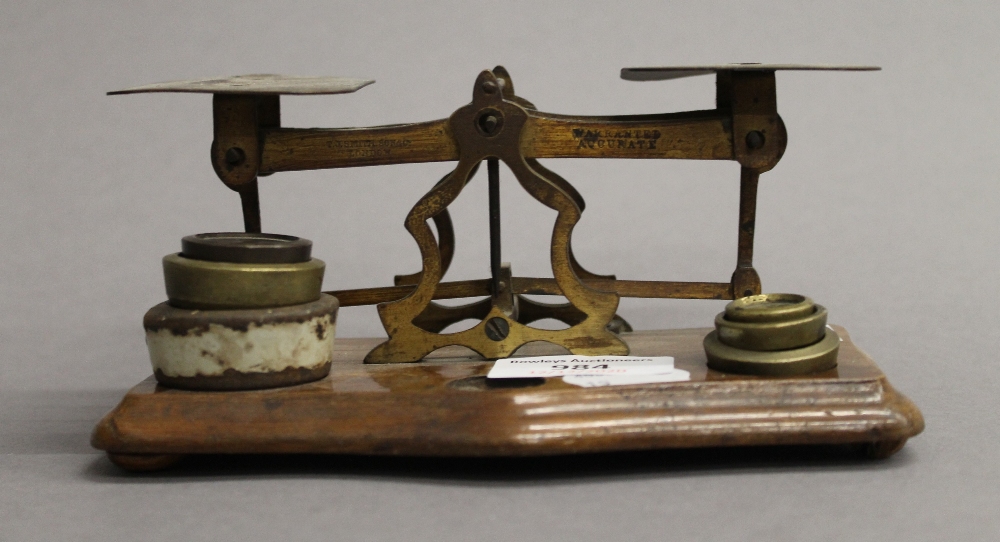 A set of Victorian postal scales and two leather cased tape measures. The former 16 cm wide. - Image 4 of 8