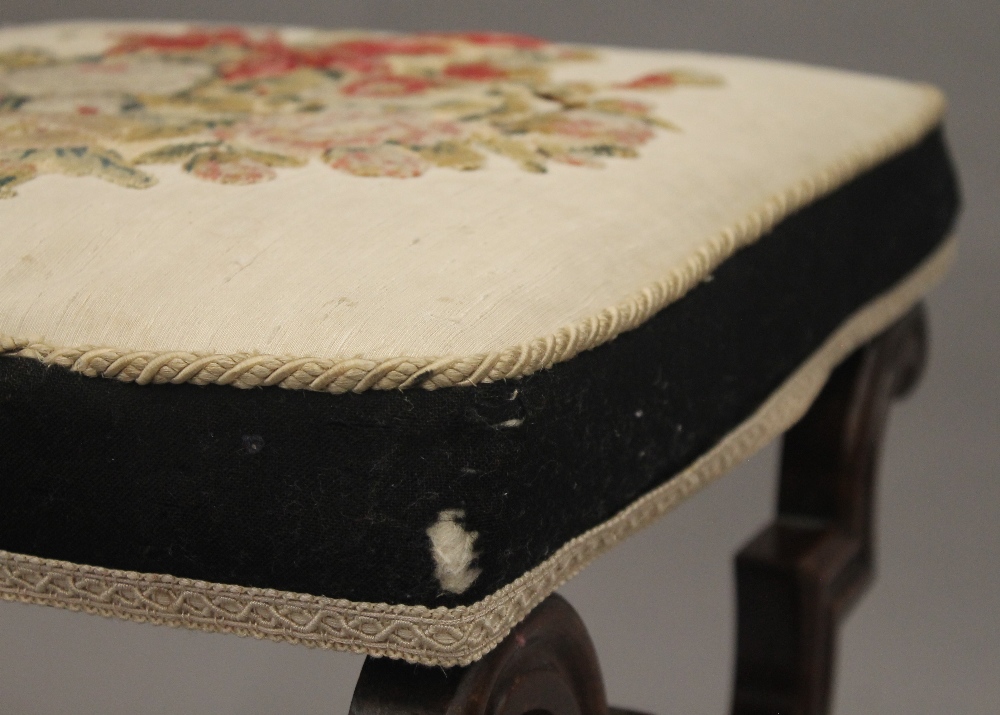 A matched pair of Victorian tapestry covered rosewood x-frame stools. - Image 12 of 13