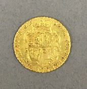 A George III 1762 quarter gold guinea. 2.1 grammes.