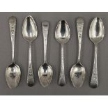 Six Old English pattern teaspoons, hallmarked London, early 19th century,