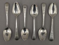 Six Old English pattern teaspoons, hallmarked London, early 19th century,