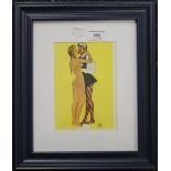 A 1950s lithograph, The Kiss, framed and glazed. 11.5 x 16.5 cm.