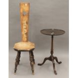 A Victorian poker work spinners chair and a side table. The former 99.5 cm high.