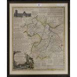 An 18th century map of Cambridgeshire divided into Hundreds, dated 1777, framed and glazed.