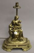 A late 19th century bronze lamp formed as a woman and two children. 42 cm high.