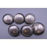 Six Chinese white metal buttons. 3.5 cm diameter.