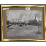 NELSON DAWSON, Battersea Power Station from the Thames, gouache and oil on board, framed and glazed.