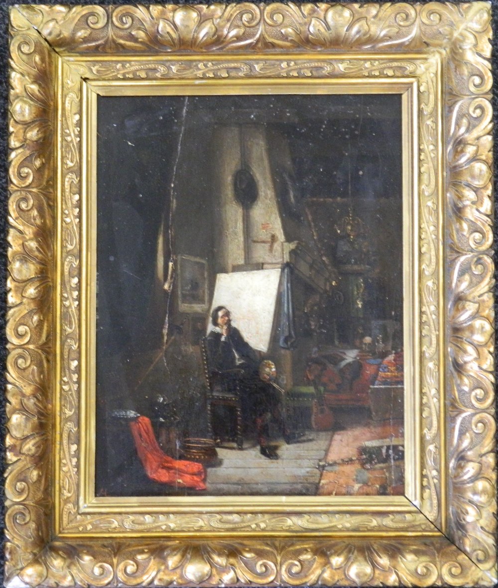 An 18th/19th century oil on panel, Dutch Interior Scene, framed. 30 x 39 cm.