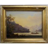 19TH CENTURY, Lake Scene, oil on canvas, framed. 38.5 x 28.5 cm.