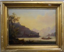 19TH CENTURY, Lake Scene, oil on canvas, framed. 38.5 x 28.5 cm.