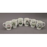 A set of six Portmeirion Botanic Garden pattern porcelain mugs. 11 cm high.