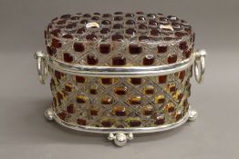 A silver plate mounted cut glass casket. 20.5 cm high.