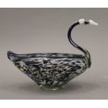 A Murano type glass swan form dish. 27 cm long.