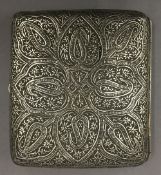 An Indian unmarked silver cigarette case. 7.5 cm wide. 94.4 grammes.