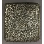 An Indian unmarked silver cigarette case. 7.5 cm wide. 94.4 grammes.