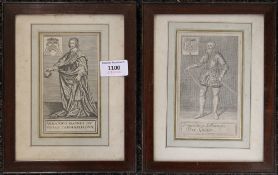 A pair of 17th/18th century engravings, framed and glazed. 18 x 23 cm overall.