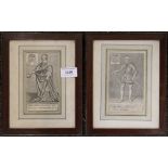 A pair of 17th/18th century engravings, framed and glazed. 18 x 23 cm overall.