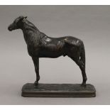 EMMANUEL FREMIET (1824-1910) French, a patinated bronze animalier sculpture of a stallion, signed.