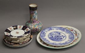 A quantity of various porcelain, including Masons plates, Wedgwood, etc.