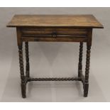 An 18th century oak side table. 87 cm wide.