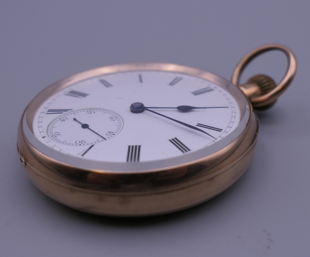 A 9 ct gold pocket watch. 4.5 cm diameter. 82.1 grammes total weight. - Image 4 of 8