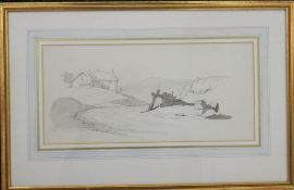 CORNELIUS VARLEY (1781-1873) British, Cottage in Landscape, pencil and wash, framed and glazed. 36.