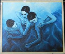 FRANK PETHICA, Danse Blue, oil on canvas, framed. 73 x 62 cm.