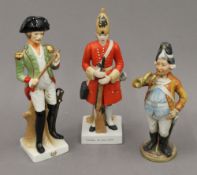 Three Continental porcelain models of soldiers. The largest 21 cm high.