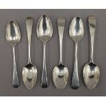 Six Old English pattern teaspoons, hallmarked London, early 19th century,