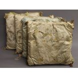 Four Chinese embroidered silk cushions. 43 x 46 cm.