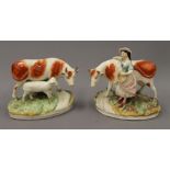 Two 19th century Staffordshire cow groups. The largest 21 cm high.