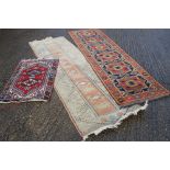 Two wool runners and a rug. Rug 70 x 122 cm. Runners 80 x 189 cm (white one) and 80 x 302 cm.
