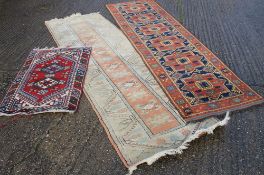 Two wool runners and a rug. Rug 70 x 122 cm. Runners 80 x 189 cm (white one) and 80 x 302 cm.