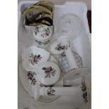 Wedgwood Hathaway rose pattern dressing table set, various photo frames, cut glass etc